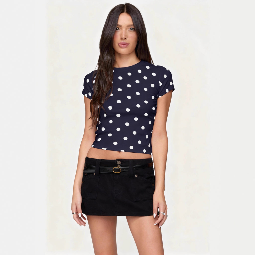 Polka Dot Slim-fit Crew Neck Top