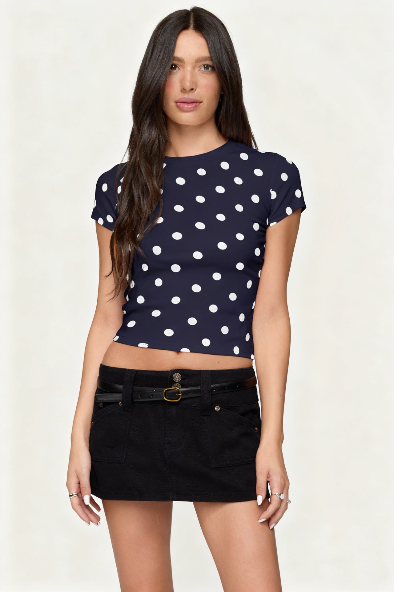 Polka Dot Slim-fit Crew Neck Top