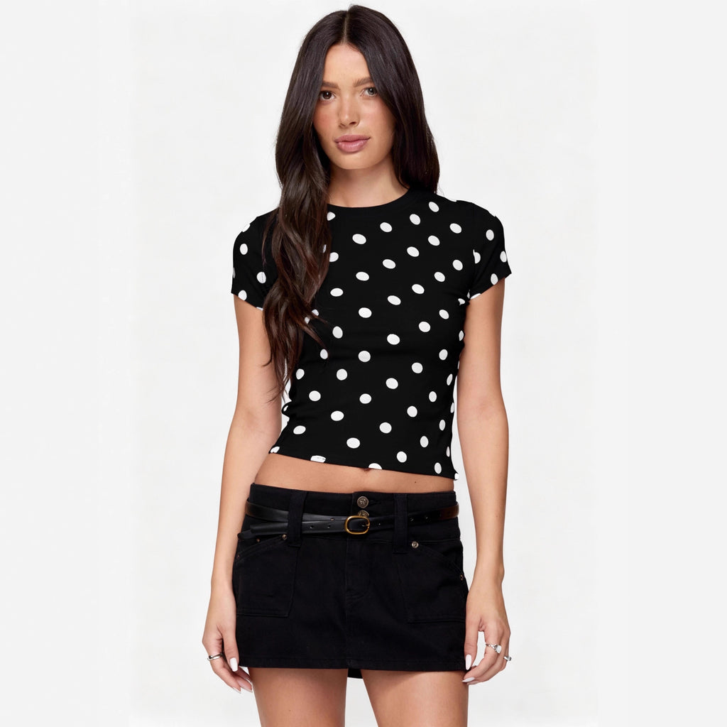Polka Dot Slim-fit Crew Neck Top