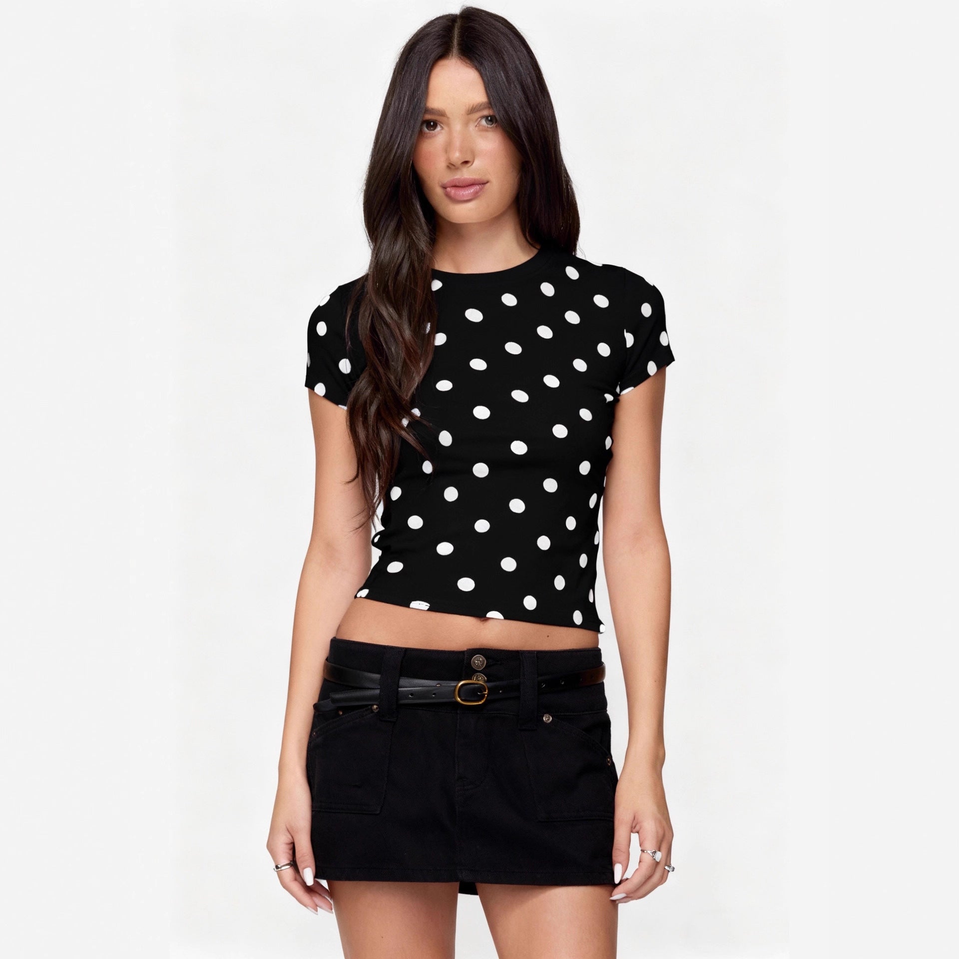 Polka Dot Slim-fit Crew Neck Top
