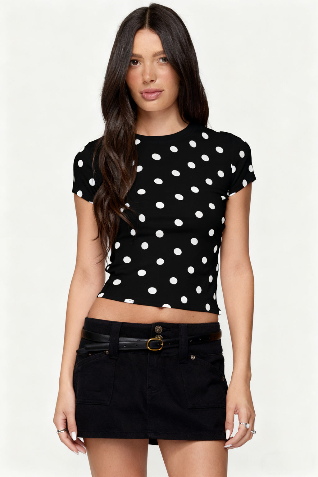 Polka Dot Slim-fit Crew Neck Top