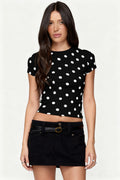 Polka Dot Slim-fit Crew Neck Top